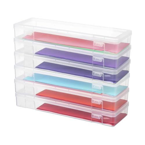 novelinks Plastic Small Storage Bins with Lids for Organizing, Mini Clear Storage Containers and Stackable Storage Box Organizer for Pencil Boxes, Task Boxes, Crayon Boxes (6 Pack Large) - color: 6 Pack Large -Clear
