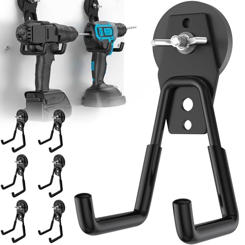 6 Pcs Large Strong Magnetic Hooks Heavy Duty Garage Big Magnet Hooks Extra Strength Magnetic Utility Storage Hook Hanger with Anti Slip Coating for Garden Indoor Outdoor Hanging Tools Black - color: 6 Pcs-Black