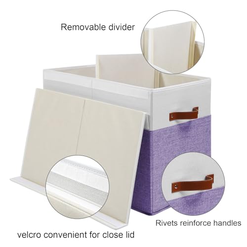 Large Toy Box with Lid, Sturdy Toy Storage Chest Bin Boxes Organizer Basket with Dividers for Toddlers, Kids, Boys, Girls, Nursery, Living Room, Bedroom, Playroom 25"x13" x16" (Purple and White) - color: Purple and White, size: 25"x13" x16"