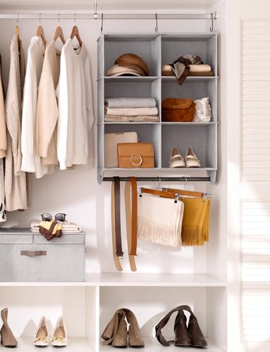 StorageWorks Hanging Closet Organizer with Metal Rod, 6-Section Closet Organizers and Storage, Collapsible Hanging Shelves for Closet, Bedroom, Kids Dorm Room, RV Camper, Grey and White - color: Grey & White, size: 12¼"D x 24½"W x 33½"H