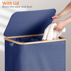 efluky Laundry Hamper with Lid, Trio Laundry Hamper with 3 Removable Bags, 3 Section Laundry Basket with Bamboo Handles for Bathroom, Bedroom & Laundry Room, 160L Blue - color: Blue, size: 160L Trio