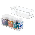 mDesign Plastic Bathroom Storage Container Bins w/ Handles - Closet, Cabinet, Vanity, Cupboard Shelf Organization, Hair Tools Accessory Organizer - Ligne Collection; Clear, 10x4x3 (Pack of 2) - size: 10 x 4 x 3 (Pack of 2)