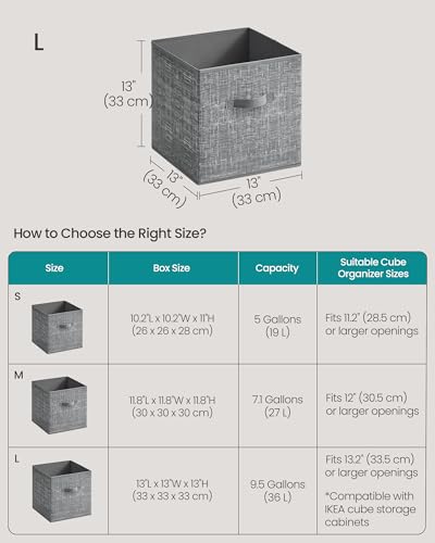 SONGMICS Storage Cubes, 13 x 13 x 13 Inches Non-Woven Fabric Bins with Double Handles, Set of 10, Closet Organizers for Shelves, Foldable, for Clothes, Cattail Gray UROB133G01 - color: Cattail Gray, size: 10 Pack (13"L x 13"W x 13"H）