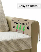 Sofa Armrest Organizer Bedside Caddy, Adorable Cat Welcome Non Slip Couch Remote Control Holder for Recliner, Retro Paws Footprints Arm Chair Caddy with Pocket for Magazine, Phone, 19.7''x35'' - size: 19.7x35 in