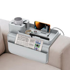 ENNVA Couch Arm Cup Holder Tray, Silicone Anti-Slip Sofa Armrest Table with Dual Side Storage Pockets, Drink Holder, Phone Stand & Remote Organizer, Couch Caddy for Wide Armrest (Gray)