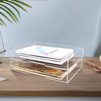2 Pack- Stackable Paper Letter Tray,Clear Acrylic Magazine Holder and File Organizer - Sleek Desk Organizer for Home Office, Bookshelf, or Workspace - Space-Saving Transparent Document Holder - style: Stackable-2 Pack