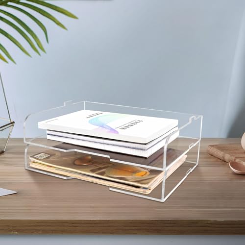 2 Pack- Stackable Paper Letter Tray,Clear Acrylic Magazine Holder and File Organizer - Sleek Desk Organizer for Home Office, Bookshelf, or Workspace - Space-Saving Transparent Document Holder - style: Stackable-2 Pack