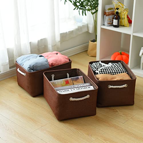 TheWarmHome Decorative Basket Rectangular Fabric Storage Bin Organizer Basket with Handles for Clothes Storage (Brown,Large-3Pack,15.7L*11.8W*8.3H) - color: Brown, size: 3PCS/Large - 15.7Lx11.8Wx8.3H