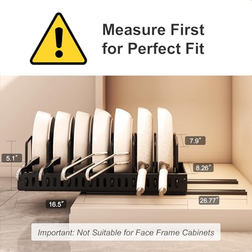 Pots and Pans Organizer Under Cabinet 2 Pack, Pull-Out Cabinet Organizer for Pot Lids, Bakeware, Dishes, 8 Adjustable Dividers (Black - color: Black