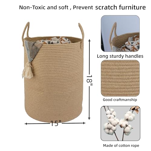 XUANGUO Cotton Rope Laundry Basket Hamper for Clothes Woven Storage Basket for Living Room Bedroom Boho Tall Rope Baskets for Blanket Toys Pillow Towels Baby Nursery Hamper Bin Large jute - color: jute, size: Large