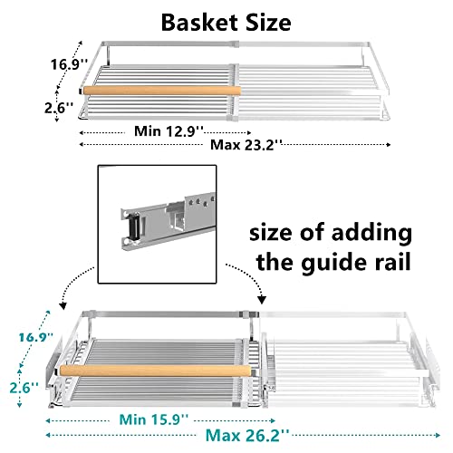 Pull Out Cabinet Shelf, Slide Out Cabinet Organizer Heavy Duty Under Sink, Anti Rust Kitchen Organizer Basket, Smooth Roll Expandable Sliding Drawer, 2 Pack Chrome 15.9''-26.2'' - color: 2 pack, size: M(15.9''-26.2''W x 16.9''D)