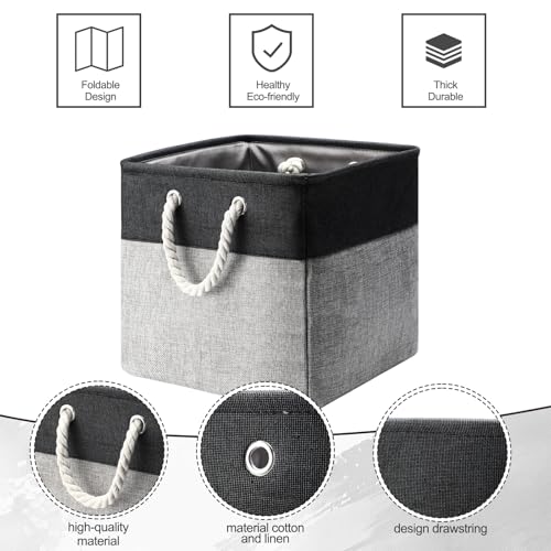 meekoo 8 Pack Collapsible Storage Bins Fabric Storage Bins Polyester Fabric Baskets with Handles Linen Closet Organizer for Shelf Home Closet Towels Toys(12 x 12 x 12in,Black Gray) - color: Black Gray, size: 12 x 12 x 12 In