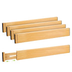 Fyvva Drawer Divider, Adjustable Bamboo Kitchen Drawer Organizer, Spring Loaded Drawer Organizer, Dresser Separators for Kitchen, Bathroom, Clothes, Office Desk Storage (Natural, 4 Pack Large) - size: 4 Pack Large