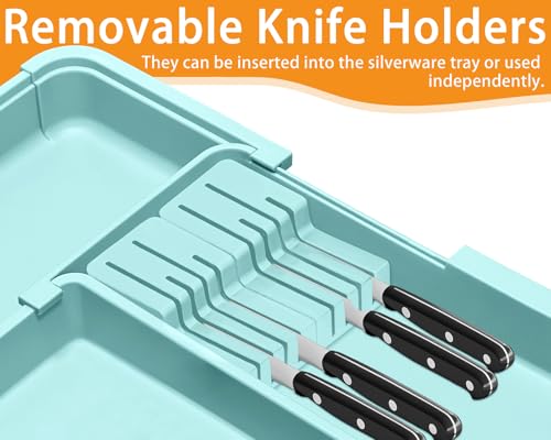 Homecor Utensil Drawer Organizer for Kitchen, Expandable Silverware Organizer Cooking Utensils Tray, Large Cutlery and Flatware Holder, Kitchen Tools & Gadgets Storage (Turquoise) - color: Turquoise