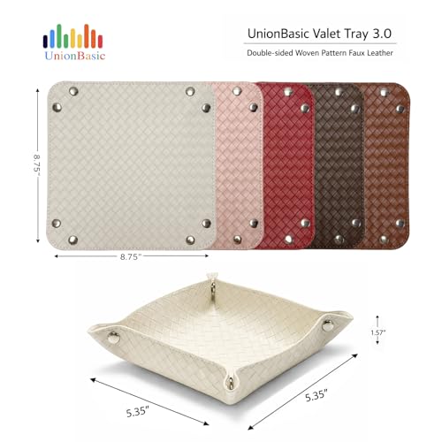 UnionBasic Small Jewelry Tray for Rings Watches Earrings, Entryway Catchall Caddy for Coins Keys Change, Nightstand Bedside Valet Holder, Trays for Electronic Gadgets, Woven Beige - color: Woven Beige, size: 5.4" x 5.4" x 1.6"