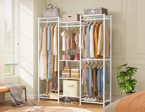 HOMIDEC Wardrobe Closet, 4 Hanging Spaces Portable Clothes Rack,Free Standing Closet Organizer and Storage System with Hanging Rods,Clothing Rack Suitable for Cloakroom,Bedroom,Entrances,etc.White - color: White