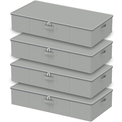 Under Bed Storage Bins, Closet Containers Organizers, Foldable Basket with Zippered, for Blankets, Clothes, Comforters, 4 Pack, Grey, 31.5 x 15.7 x 5.9 In, XSNY20GL-4 - color: Grey, size: Large（4 Pack）