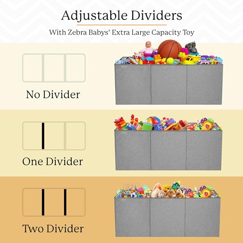 Zebra Baby Extra Large Toy Box Chest for Kids — Collapsible Toy Storage Organizer with Lid, 40" Wide, Removable Dividers, Boys & Girls - color: Grey