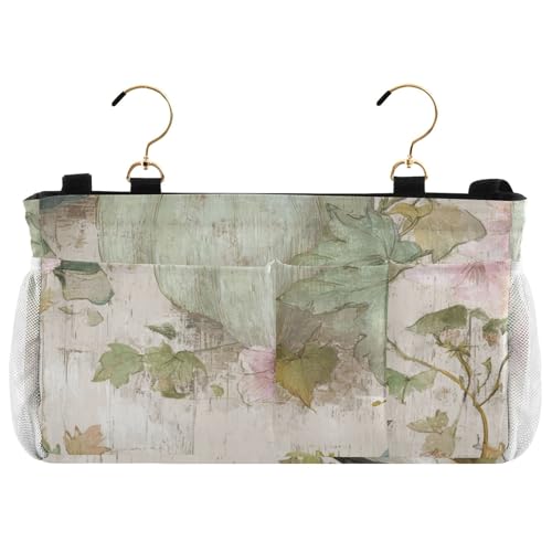 Bedside Caddy Metal Frame Hanging Organizer Bunk Bed Dorm Accessories Hook And Loop Storage Bag Large Pockets Blue Pumkins Birds Flower - color: Flower