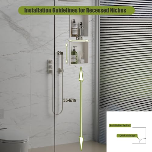 Stainless Steel Shower Niche 12"x12"，Shower Inserts Kit for Bathroom ， Recessed Shower Shelf Organizer for Storage Matte White （12"x12"） - color: White, size: 12 * 12 in