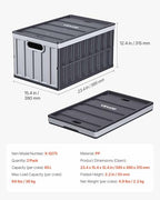 VEVOR Plastic Collapsible Storage Bins with Lids, 65L 2 Packs, Stackable Folding Storage Crates with Handles, Holds 84 lbs Per Bin, Heavy Duty Containers, Space-Saving Baskets, for Home Organizing - size: 65L-Grey-2PC