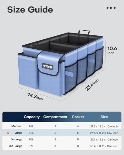 HOTOR Trunk Organizer for Car - Car Organizer, Foldable Trunk organizer for SUVs & Sedans, Sturdy Organization for Car Accessories, Tools, Sundries, Blue, 2 Compartments, 23.6"×14.2"×10.6" - color: Blue, size: Large (2 Compartments)