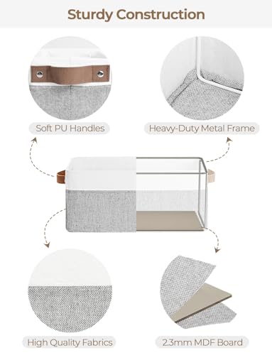 StorageWorks Narrow Storage Bins, Small Basket for Closet and Shelves, Rectangular Fabric Organizer with Handles, Toilet Paper Storage, Gray and White, 2-Pack - color: Grey and White, size: 15"L x 7¾"W x 7¼"H