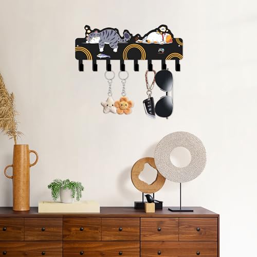 JEWLOVE Cute Key Holder for Wall - Cat Key Holder Wall Mount, Decor for Home Storage, Adorable Cat Art Design in Black for Entryway, Bedroom, Pet Area - color: Black