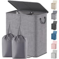 Lifewit Double Laundry Hamper with Lid and Removable Laundry Bags, Large Collapsible 2 Dividers Dirty Clothes Basket with Handles for Bedroom Laundry Room Closet Bathroom College, 155L Grey - color: Gray, size: 155L