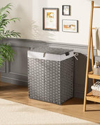 Greenstell Laundry Hamper with 2 Removable Liner Bags - 90L Divided Clothes Hamper, Handwoven Synthetic Rattan Foldable Laundry Basket with Lid and Handles Gray (18.3x13.3x24.0Inches) - color: Gray, size: 90L (18.3x13.3x24.0 Inches)