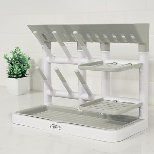 Dr. Brown's Baby Bottle Drying Tower, Stand-Up Countertop Drying Rack with Organized Storage for Baby Essentials, Space Saving Vertical Rack, Gray/White - color: Gray/White