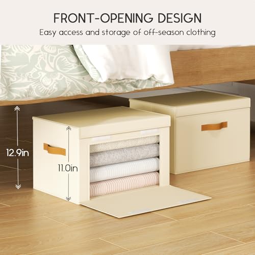 Homsorout Large Storage Bins with Lids - Front Opening Fabric Storage Bins, Flap Closet Organizer with Handles, Collapsible Boxes with Lid, Decorative Basket for Home, Dorm, 4 Pack, Beige - color: Beige, size: 16.5 Inch-4 Pack