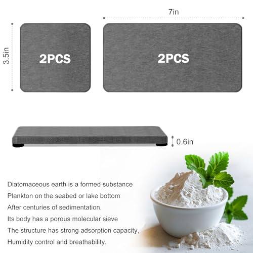 4PCS Water Absorbing Stone Tray for Sink, Fast Drying Stone Sink Tray, Water Absorbent Diatomite Trays, Stones Soap Diatomaceous Coaster, Stones Drying Trays for Bathroom Sinks and Kitchen Counter - color: Dark Gray