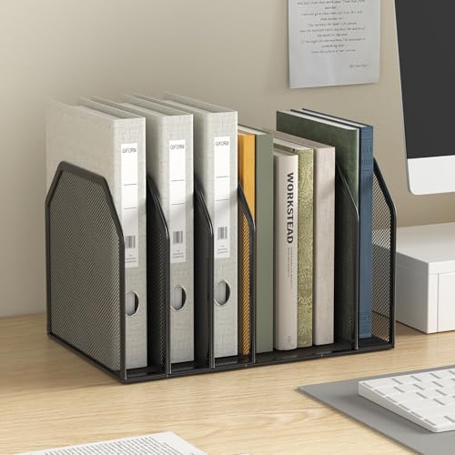FANXIYQ Metal 7-Section File Folder Organizer for Desk | Vertical Office File Holder | Heavy-Duty Mesh Document Sorter for Books, Binders, Laptops | Black Desk Organizer (12.8”x8.5”x7.9”) - color: Black, size: 7 Section