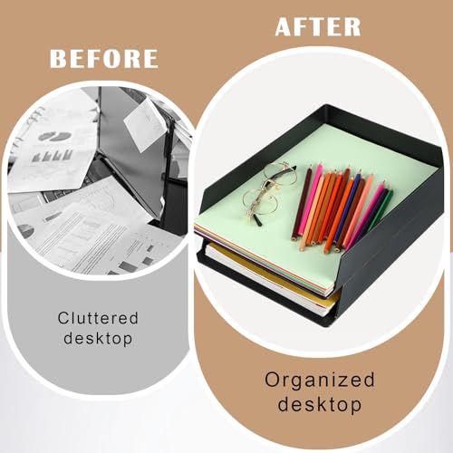 Wenqik 12 Pcs Stackable Paper Trays Rectangular Plastic Desk Holder Desktop Document File Organizer Storage Letter for Office Classroom (Black) - color: Black