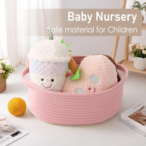 JMvicyroam Woven Basket,Small Rope Storage Bin with Handles & Ribbon Bag, Organizer for Shelves Closets,Gift Basket Empty for Birthday,Books,Dog Toys, Pink - color: Pink, size: 1 Pack