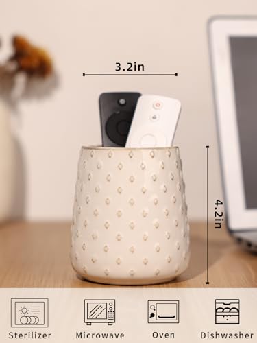GDCZ Ceramic Remote Control Holder, Remote Caddy Organizer Storage, Remote Organizer for Table, TV Remote Holder, Makeup Brush Pen Holder, 4.2" (White) - color: White