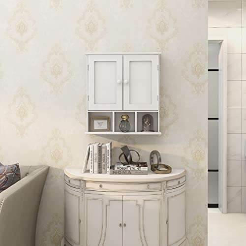 TaoHFE White Bathroom Wall Cabinet with 2 Door Adjustable Shelves,Over The Toilet Storage White Wall Mounted Medicine Cabinets for Bathroom Laundry Room Kitchen - color: White