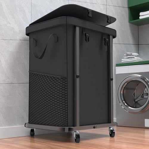 40 Gal(150L) High Grade Large Laundry Basket with Wheels, Rolling Laundry Hamper, Laundry Cart with Metal Frame and Removable Bag Design, Suitable for Laundry Room (Black, 150L) - color: Black, size: 1 Section 150L