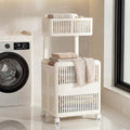 Leinuosen Foldable 2-tier Plastic Laundry Basket with Wheels and Handle 43.8 L Double Collapsible Laundry Hamper Multi-function Portable 2 Section Sorter for Bathroom Dorm Bathroom Storage