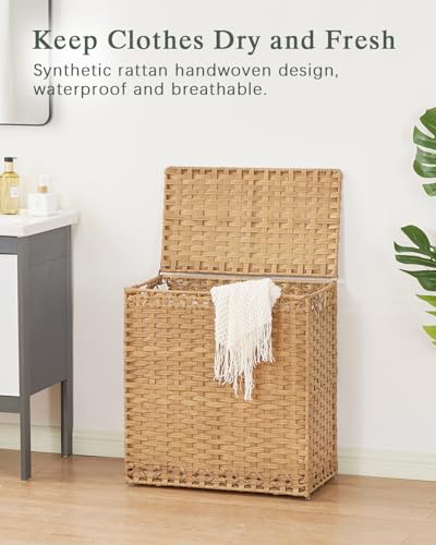 SETVSON Laundry Hamper with Lid Wicker Laundry Basket 112 L (29.6 Gal) Laundry Hampers Handwoven Rattan Clothes Hamper with Handles 3 Removable Liner Bag, 6 Mesh Bags for Bathroom Bedroom Natural - color: Natural, size: 29.6 Gal