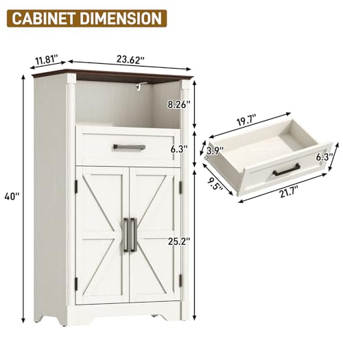 jiteentarou Farmhouse Bathroom Storage Cabinet,Bathroom Floor Storage Cabinet with Roman Column Decor,Small End Table with Barn Doors,Small Bathrooms Organizer(Rustic White) - color: Rustic White, style: Floor Storage Cabinet