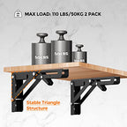 Ravinte 2 Pack 8 Inch Folding Shelf Brackets – Matte Black, Heavy Duty Collapsible Brackets for Tables and Benches – Space-Saving Design - size: 8 Inch