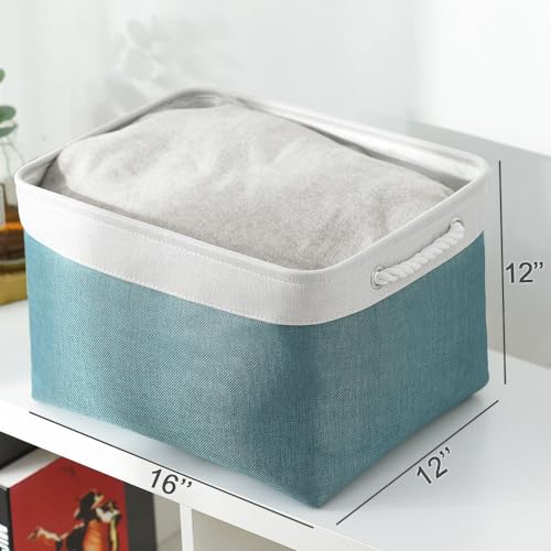 TheWarmHome Organization and Storage basket for Organizing - 3 Pack 16x12x12 inch Cube Storage Bin for Shelves, Fabric Storage Cubes for Organizer Cloth Closet Toy Box (White & Green) - color: White And Green, size: 3PCS/Large Cube - 16L×12W×12H