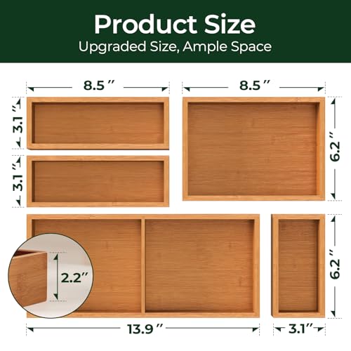 keechee Carbonized Bamboo Kitchen Drawer Organizer (Bundle: 5pc Organizers Set) - size: Bundle: 5pc Organizers Set