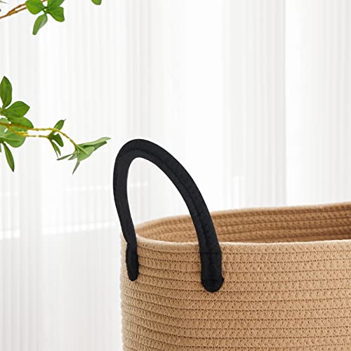 VIPOSCO Large Laundry Hamper, Tall Woven Rope Storage Basket for Blanket, Toys, Dirty Clothes in Living Room, Bathroom, Bedroom - 53L Brown & Black - color: Brown & Black, size: 53L