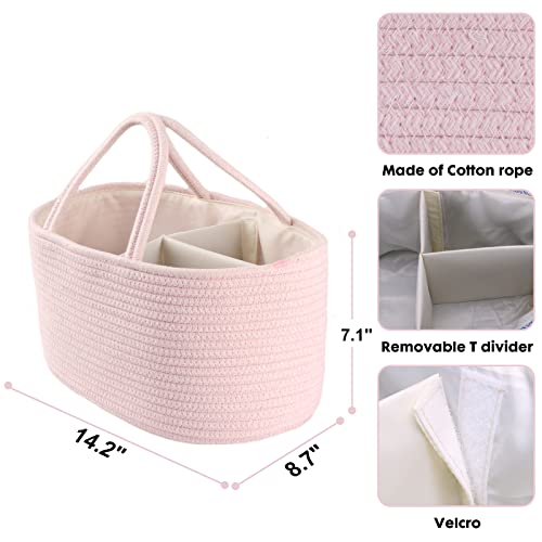 Baby Diaper Caddy Organizer for Girl Boy Rope Nursery Storage Bin Basket Portable Holder Tote Bag for Changing Table Car Travel Baby Shower Gifts Newborn Essentials Registry Must Have Items Pink - color: Light pink, size: Regular