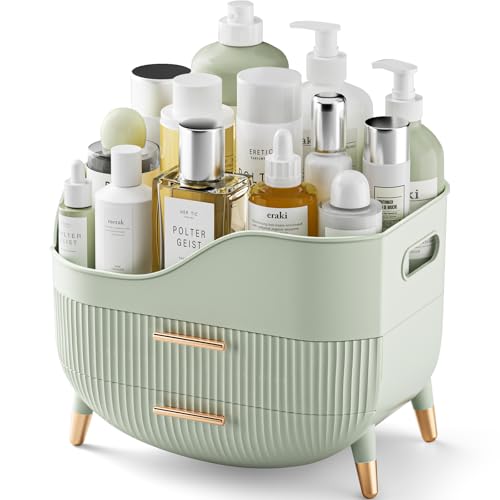 Pajiriona Makeup Organizer with Drawers, Green Skincare Organizer for Vanity, Storage Box with Handle, Large Cosmetic Display Case for Dresser, Bathroom Countertop - color: Sage Green