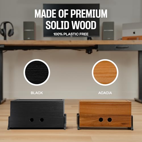Extra Large Cable Management Box, Wood Cord Hider Box & Organizer for Power Strip, TV Wires & Desk Cable Storage - color: Blackened Acacia