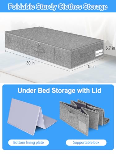 6.7-Inch Tall Under Bed Storage Container, Underbed Storage Bin w/Rigid Sides & Bottom, Large Under-Bed Clothes Organizer with Zippered Lid for Bedroom, Dorm, Sofa, 30x15x6.7 Inches, Gray - color: Gray-rigid-2pcs, size: 6.7 inch